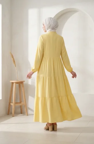 Robe Hijab à Boutons Et à Plusieurs épaisseurs En Tissu Aerobin 4124-09 Jaune 4124-09