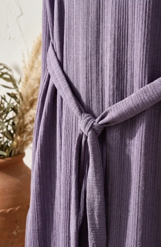Robe Hijab Ceinturée à Détails Froncés 5589-01 Lilas 5589-01