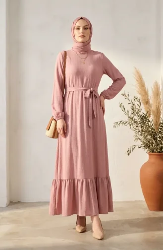 Kleid Mit Raffungen Und Gürtel Hijab-Stil 5589-02 Puderrosa 5589-02