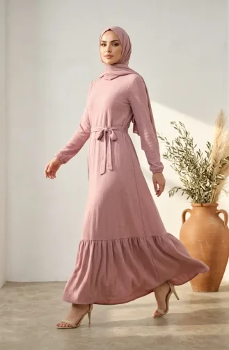 Kleid Mit Raffungen Und Gürtel Hijab-Stil 5589-02 Puderrosa 5589-02