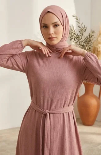 Kleid Mit Raffungen Und Gürtel Hijab-Stil 5589-02 Puderrosa 5589-02