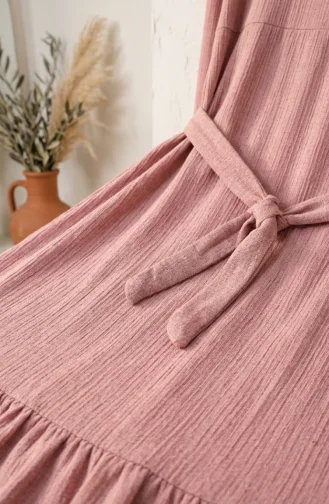 Kleid Mit Raffungen Und Gürtel Hijab-Stil 5589-02 Puderrosa 5589-02