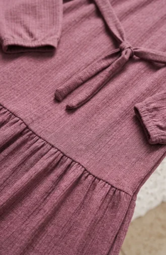 Robe Hijab Ceinturée à Détails Froncés 5589-03 Rose 5589-03
