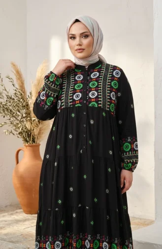 فستان حجاب منقوش من قماش الفسكوز بمقاسات كبيرة، رقم الموديل 5591-02، لون أسود 5591-02