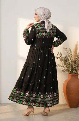 فستان حجاب منقوش من قماش الفسكوز بمقاسات كبيرة، رقم الموديل 5591-02، لون أسود 5591-02