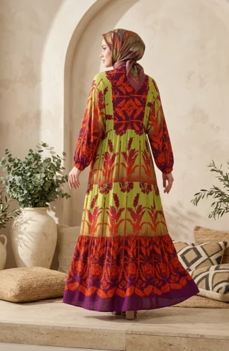 فستان حجاب مزخرف بأزرار من قماش الفسكوز 5590-01 أخضر فستقي 5590-01