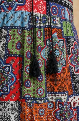 فستان حجاب منقوش من قماش الفسكوز 5592-01 أزرق داكن 5592-01