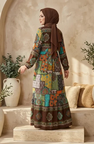 Robe Hijab à Motifs En Viscose 5592-02 Marron 5592-02