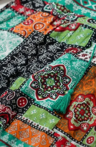 Robe Hijab à Motifs En Viscose 5592-04 Verte 5592-04