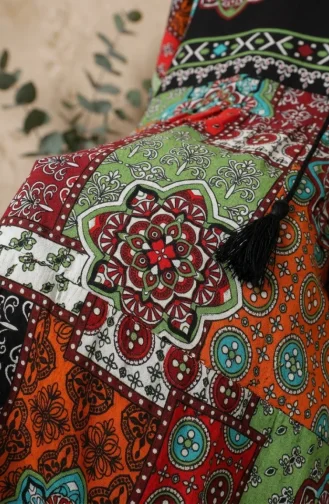 فستان حجاب منقوش من قماش الفسكوز 5592-05 أسود 5592-05