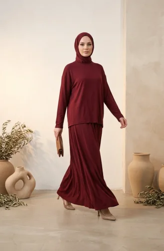 Ensemble Hijab Deux Pièces En Coton Coupe Décontractée 0333-01 Bordeaux 0333-01