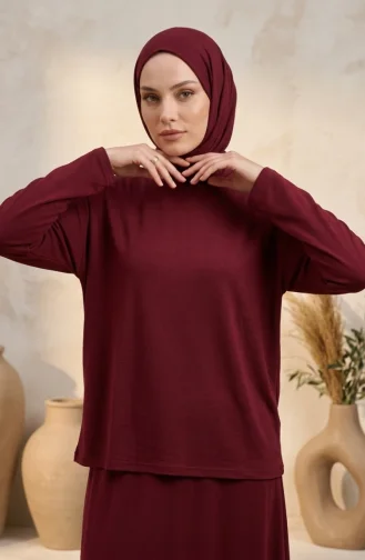 Ensemble Hijab Deux Pièces En Coton Coupe Décontractée 0333-01 Bordeaux 0333-01