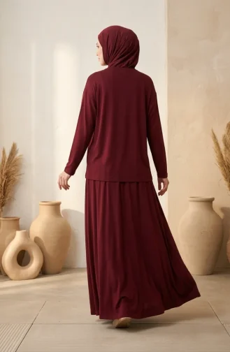 Ensemble Hijab Deux Pièces En Coton Coupe Décontractée 0333-01 Bordeaux 0333-01