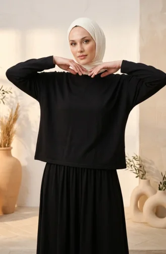 Ensemble Hijab Deux Pièces En Coton Coupe Décontractée 0333-02 Noir 0333-02