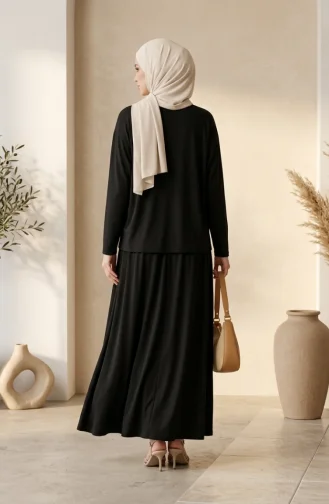 Ensemble Hijab Deux Pièces En Coton Coupe Décontractée 0333-02 Noir 0333-02