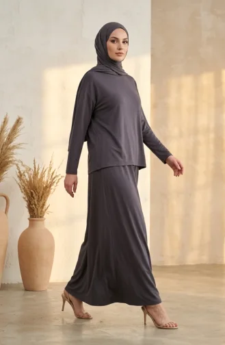 Ensemble Hijab Deux Pièces En Coton Coupe Décontractée 0333-03 Anthracite 0333-03