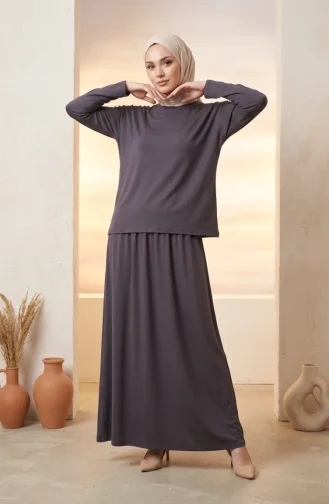 Ensemble Hijab Deux Pièces En Coton Coupe Décontractée 0333-03 Anthracite 0333-03