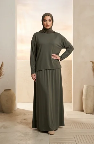 Ensemble Hijab Deux Pièces En Coton Coupe Décontractée 0333-04 Kaki 0333-04