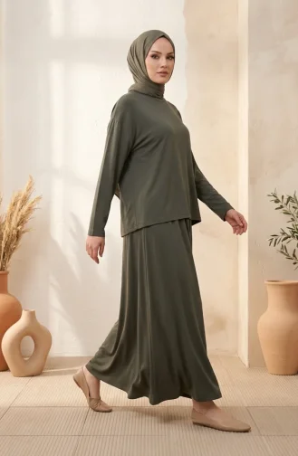 Ensemble Hijab Deux Pièces En Coton Coupe Décontractée 0333-04 Kaki 0333-04