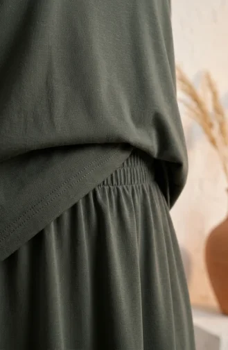 Ensemble Hijab Deux Pièces En Coton Coupe Décontractée 0333-04 Kaki 0333-04