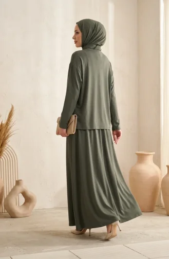 Ensemble Hijab Deux Pièces En Coton Coupe Décontractée 0333-04 Kaki 0333-04