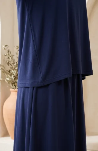 Ensemble Hijab Deux Pièces En Coton Coupe Décontractée 0333-05 Bleu Marine 0333-05