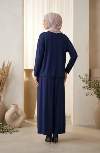 Ensemble Hijab Deux Pièces En Coton Coupe Décontractée 0333-05 Bleu Marine 0333-05
