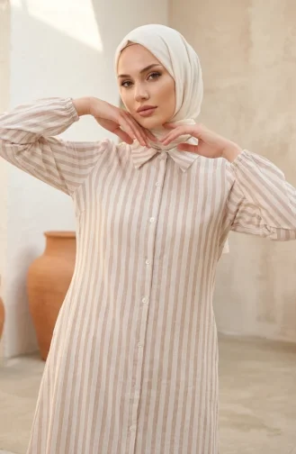 قميص بياقة مخططة وأزرار من الكتان 0332-06 بيج 0332-06