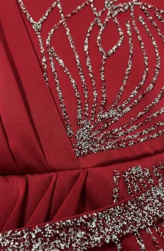 Robe De Soirée Hijab Ornée De Satin 5724-01 Bordeaux 5724-01