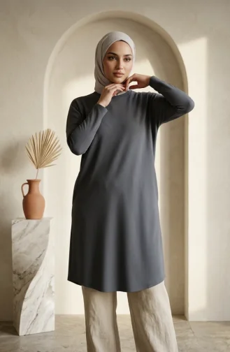 Tunique Grande Taille Coupe Décontractée De Saison Opaque 8773-02 Anthracite 8773-02