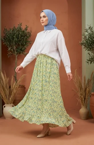 Jupe à Taille élastique Et Motif Floral 0303-01 Jaune 0303-01