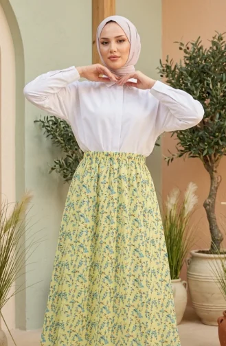 Jupe à Taille élastique Et Motif Floral 0303-01 Jaune 0303-01