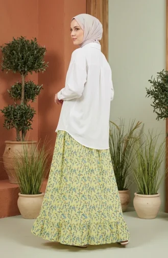 Jupe à Taille élastique Et Motif Floral 0303-01 Jaune 0303-01