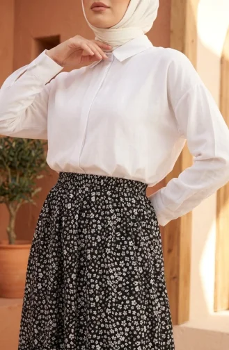 Jupe à Taille élastique Et Motif Floral 0304-01 Noire 0304-01
