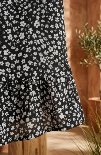 Jupe à Taille élastique Et Motif Floral 0304-01 Noire 0304-01