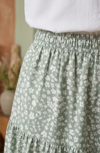 Jupe à Motif Floral Avec Taille élastique 0304-02 Kaki 0304-02