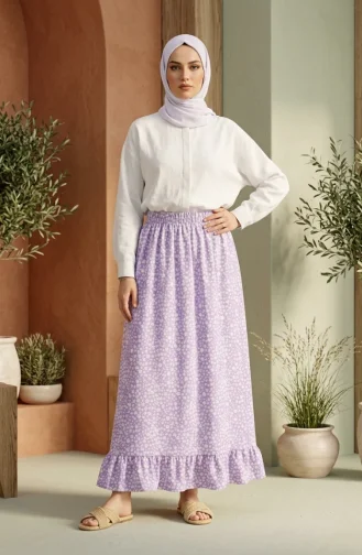 Jupe à Taille élastique Et Motif Floral 0304-03 Lilas 0304-03