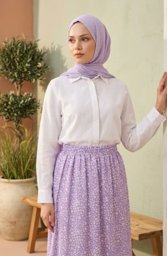 Jupe à Taille élastique Et Motif Floral 0304-03 Lilas 0304-03