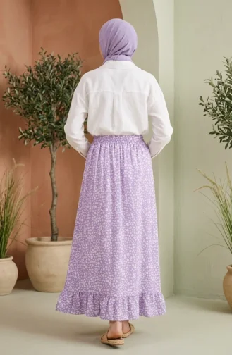 Jupe à Taille élastique Et Motif Floral 0304-03 Lilas 0304-03