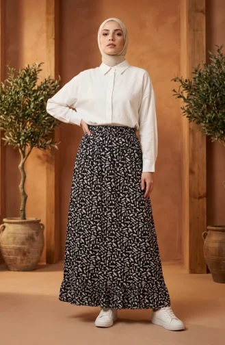 Jupe à Motif Géométrique Avec Taille élastiquée 0305-01 Noire 0305-01