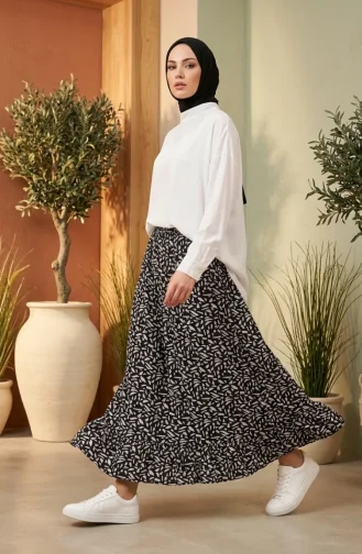 Jupe à Motif Géométrique Avec Taille élastiquée 0305-01 Noire 0305-01