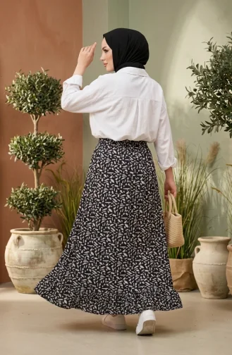 Jupe à Motif Géométrique Avec Taille élastiquée 0305-01 Noire 0305-01