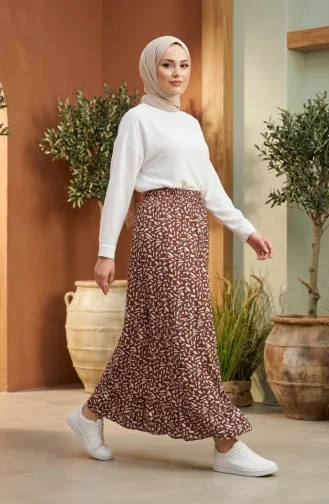 Jupe à Motif Géométrique Et Taille élastiquée 0305-02 Marron 0305-02
