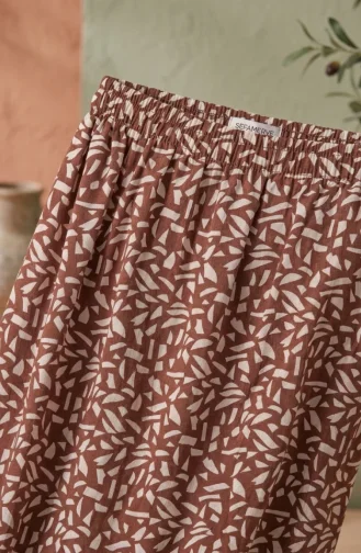 Jupe à Motif Géométrique Et Taille élastiquée 0305-02 Marron 0305-02