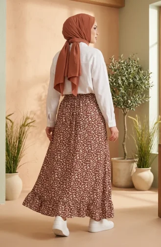 Jupe à Motif Géométrique Et Taille élastiquée 0305-02 Marron 0305-02