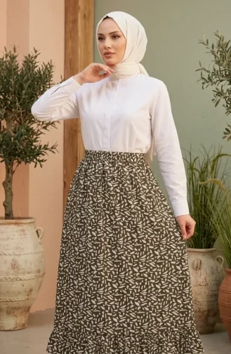 Jupe à Motif Géométrique Et Taille élastiquée 0305-03 Kaki 0305-03