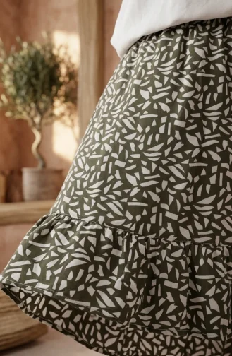 Jupe à Motif Géométrique Et Taille élastiquée 0305-03 Kaki 0305-03