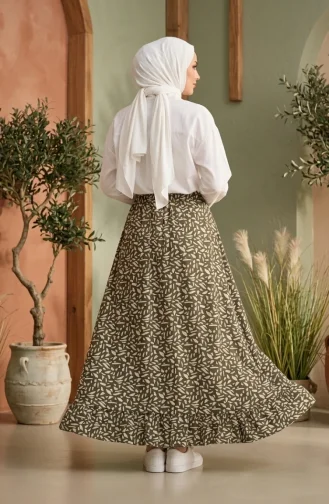 Jupe à Motif Géométrique Et Taille élastiquée 0305-03 Kaki 0305-03