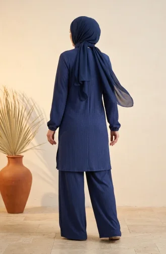 Bürümcük Kumaş Tunik Pantolon Tesettür ikili Takım 0571-07 İndigo