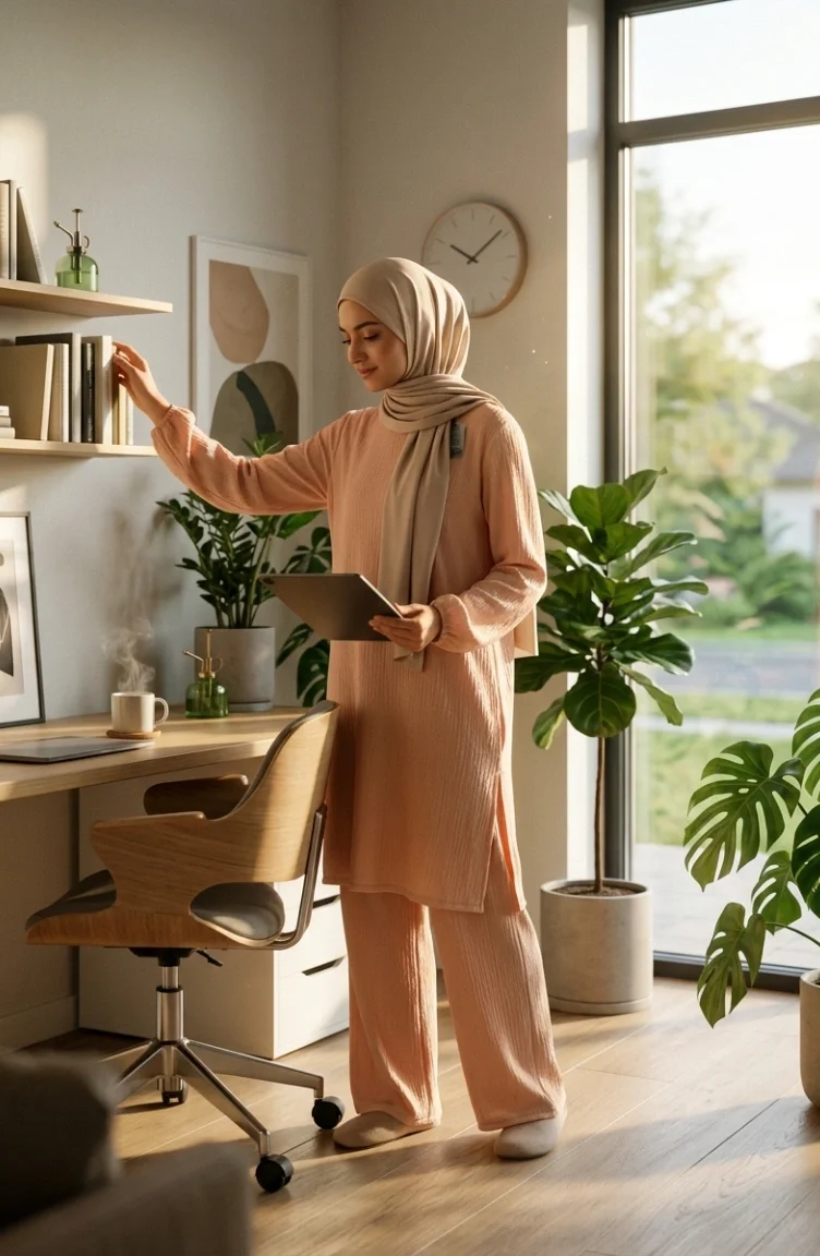 Bürümcük Kumaş Tunik Pantolon Tesettür ikili Takım 0571-08 Bej
